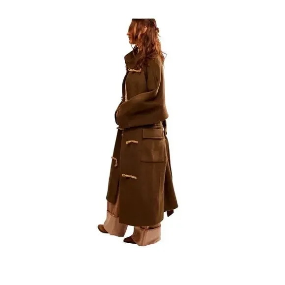 Free People Relaxed Fit Alma Longline Duffle Coat in Olive Oversized XS/ S NWT